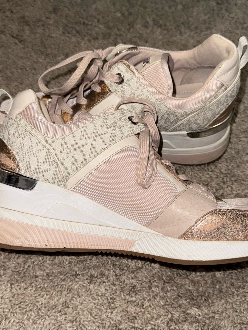 Michael Kors Blush Pink & Metallic Gold Lace-Up Sneakers - Picture 8 of 9
